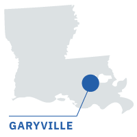 Outline of the state of Louisiana with Garyville denoted