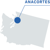 Outline of the state of Washington with Anacortes called out