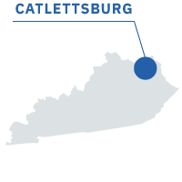 Outline of the state of Kentucky with Catlettsburg denoted