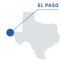 Outline of the state of Texas with El Paso denoted