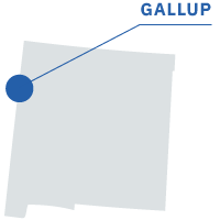 Outline of the state of New Mexico with Gallup denoted