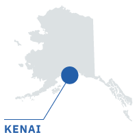 Outline of the state of Alaska with Kenai denoted