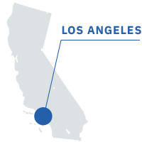 Outline of the state of California with Los Angeles denoted