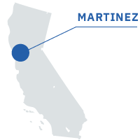 Outline of the state of Califronia with Martinez denoted