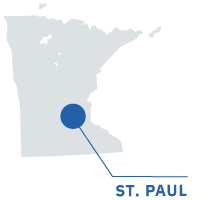Outline of the state of Minnesota with St. Paul denoted