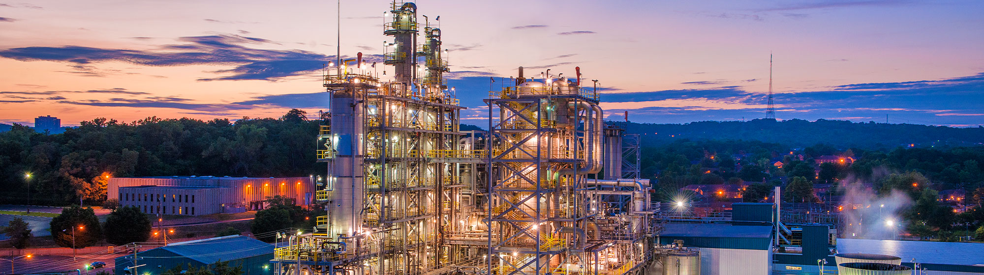 Overhead shot of Cincinnati Refinery at dawn