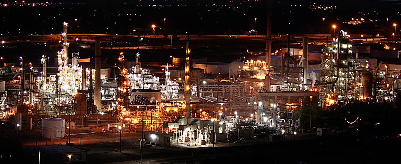 Salt Lake City Refinery at night from an aerial perspective